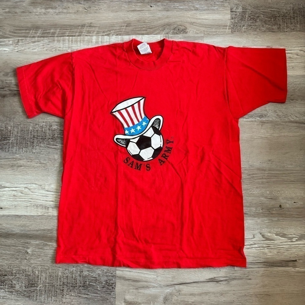 Vintage USA Soccer Sam’s Army rare single stitch t shirt men’s XL red blue